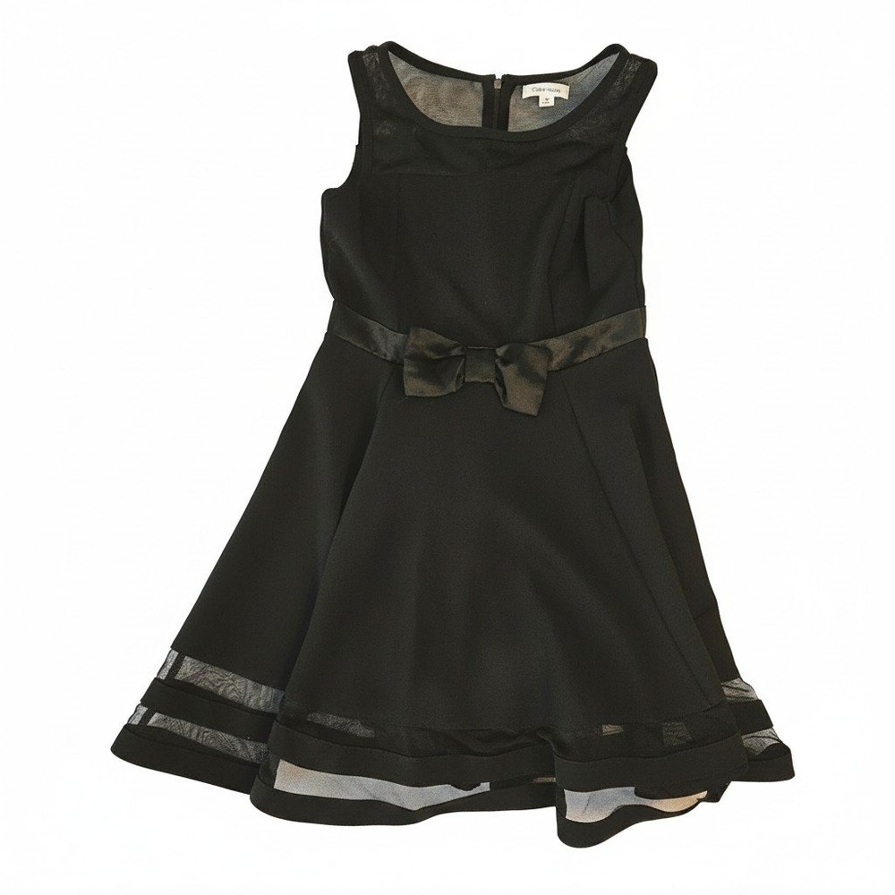 Calvin Klein‎ Girls Black Fit and Flare Dress Mesh Yoke Bow Accent Size 8